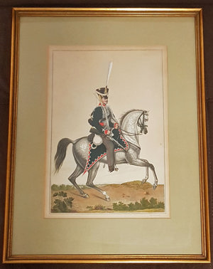 Kupferstich Pferd Reiten Soldat Uniform antik Grafik Bild Edeldruck 19. Jh. Reiter Unifor Bild 6