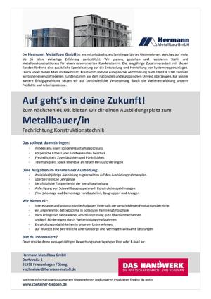 Ausbildung im Handwerk - Lehre Metallbau Stahlbau - m w d Bild 3