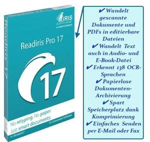 Iris Readiris Pro 17 - OCR-Software für Windows | deutscher Vollversion - OVP, inkl. Seriennummer