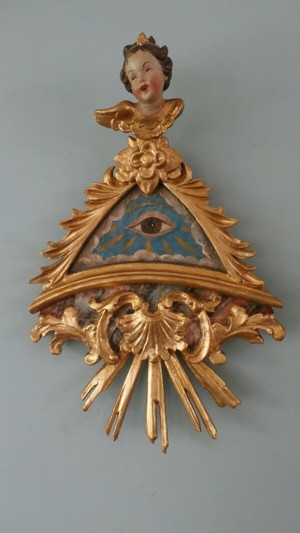 auge gottes,barockes auge gottes aus holz geschnitzt,gott vater,engel um 1880