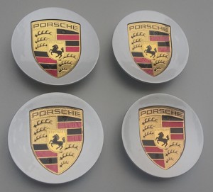 Porsche Nabendeckel Felgendeckel Nabenkappen Silber Wappen farbig Außen 76mm Innen 59mm