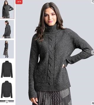 Damen Pullover Anthrazit mit Zopf - Muster