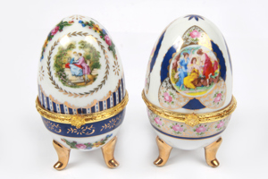 Porzellanei Fabergé-Stil m. Jesuskind Wachs Handarbeit vintage 