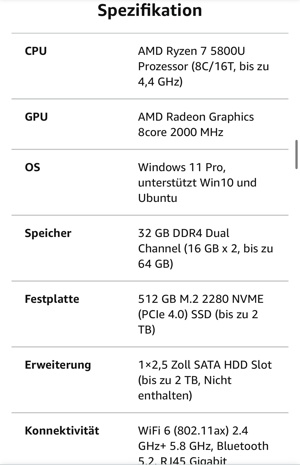 Originalverpackung-Mini PC AMD Ryzen 7 5800U 32GB DDR4 512GB Bild 7