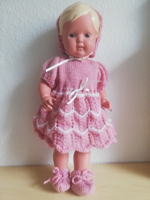 Schildkröt Puppe 46 49 Antik Zelluloid 40er Jahre rosa Kleid rar Bild 1
