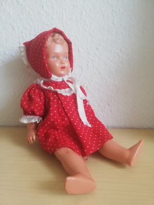 Schildkröt Puppe 29 Antik selten alt rar rotes Kleid Bild 3