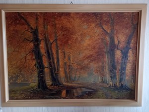 Olga Potthast von Minden Herbstwald Allee mit herbstlichen Bäumen und Schafen Bild 1