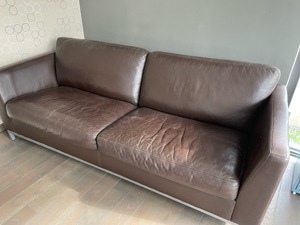 3er Sofa Leder dunkelbraun mit Metallgestell Bild 3