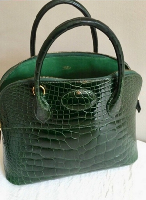HERMES Bolide Bag Crocodile Pine Green   removable shoulder strap double handle Bild 2