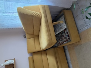 Couchgarnitur mit Sessel und Schlaffunktion in Currygelb Bild 3