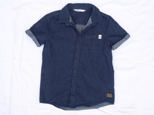 Kurzarm-Hemd H&M Gr.146 blau kurze Ärmel Knöpfe Brusttasche Jungs Bild 1