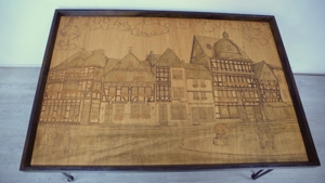 Couchtisch Holz mit Stadt Adenau Szene 1979, Unikat Handarbeit ehem Wandbild Bild 7