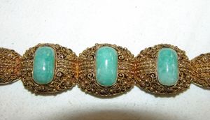  Altes Armband China Filigran - Silber vergoldet Jade - Steine im originalen Etui Bild 8