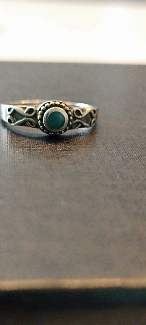 825 Silber-Antik-grüner Stein-Ring Bild 9