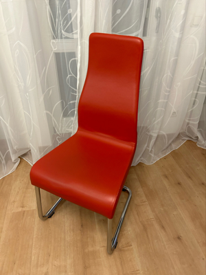 4 Esszimmerstühle, Leder, rot, Freischwinger Bild 4