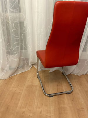 4 Esszimmerstühle, Leder, rot, Freischwinger Bild 2