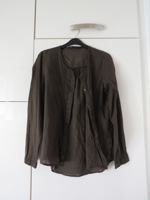 Damen Bluse Größe S von ZARA khaki mit Spitze Shirt  Hemd Bild 3