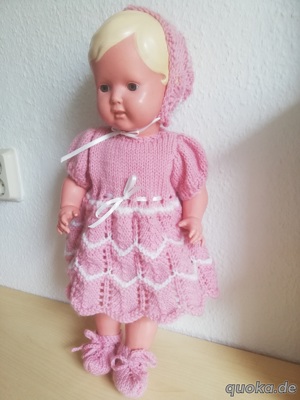 Schildkröt Puppe 46 49 Antik Zelluloid 40er Jahre rosa Kleid rar Bild 3