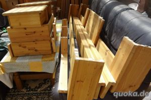 D Bettgestell Vollholz Liegefläche 2x2 M stabiles Holzbett mit Nachttisch + Schublade zum Abholen