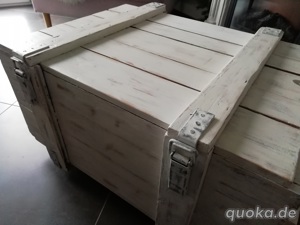 Truhe Holz massiv Vintage Möbel Tischtruhe Weiß Holztruhe Truhentisch Wohnzimmer Küche  Bild 6