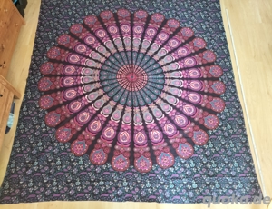Neu: Decke rote Pfauenfeder Tantramassage Ritualdecke 100% Premium Cotton Tapestry ca. 220x200cm Bild 2