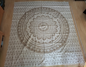 Neu: mandalaartige weiß-goldende Decke Tantramassage Ritualdecke 100% Premium Cotton ca. 220x200cm Bild 2
