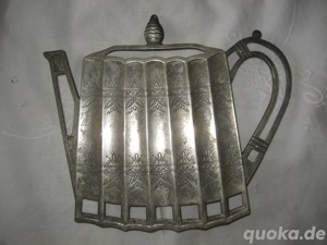 Topfuntersetzer Untersetzer Godinger Silver 1992 Form Teekanne versilbert Vintage  Bild 4