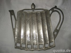 Topfuntersetzer Untersetzer Godinger Silver 1992 Form Teekanne versilbert Vintage  Bild 1