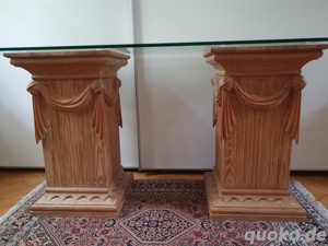Exklusiver, schöner Säulen Tisch mit Glasplatte Schreibtisch Ablagetisch Holzsäulen TOP! Bild 1