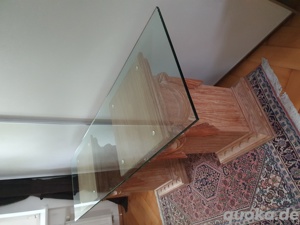Exklusiver, schöner Säulen Tisch mit Glasplatte Schreibtisch Ablagetisch Holzsäulen TOP! Bild 5