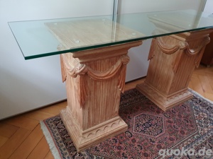 Exklusiver, schöner Säulen Tisch mit Glasplatte Schreibtisch Ablagetisch Holzsäulen TOP! Bild 7