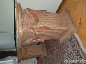 Exklusiver, schöner Säulen Tisch mit Glasplatte Schreibtisch Ablagetisch Holzsäulen TOP! Bild 10
