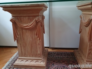 Exklusiver, schöner Säulen Tisch mit Glasplatte Schreibtisch Ablagetisch Holzsäulen TOP! Bild 3