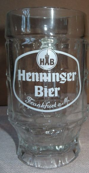 HK SAHM Bierglas Henninger Bier Frankfurt a.M. 0,4l Bierseidel Bierkrug Trinkglas kaum gebraucht ein