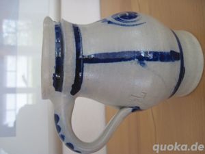 Vintage Steingut Steinzeug Krug mit Henkel Bauernmotiv Wasserkrug Weinkrug  Bild 1