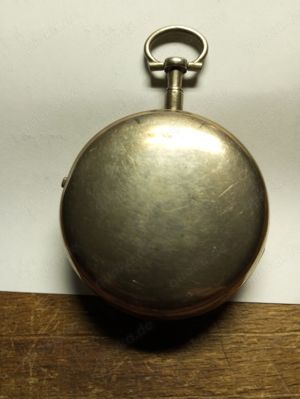  Spindeltaschenuhr mit Zentralsekunde, funktioniert, Kette OK,bemaltes Emailblatt Bild 3