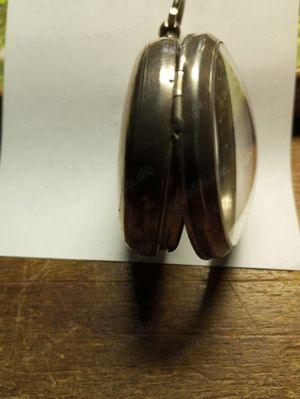  Spindeltaschenuhr mit Zentralsekunde, funktioniert, Kette OK,bemaltes Emailblatt Bild 4