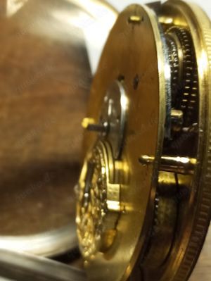  Spindeltaschenuhr mit Zentralsekunde, funktioniert, Kette OK,bemaltes Emailblatt Bild 7