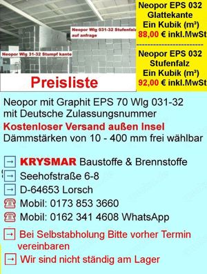 200 qm Neopor Wlg 032-100mm Stark Glatte kante Fassadendämmung Vollwärmeschutz Styropor Dämmung WDVS Bild 1