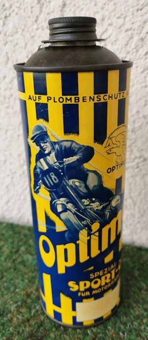  Alte Originale Öldose Optimol Sport-Öl für Motorräder 1 ltr. Ungeöffnet