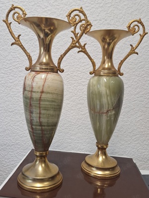 2x Amphoren Onyx Marmor, Messing, Vase, Vintage  Bild 1
