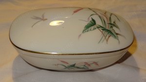 CT Thomas R Germany Dose m Deckel Porzellan cremefarben Schilf Libelle Goldrand alt Vintage einwandf