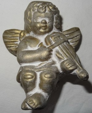 DF Engelsfigur Weihnachtsengel mit Geige bronzefarben kann sitzen 9x7cm gut erhalten Weihnachten Dek