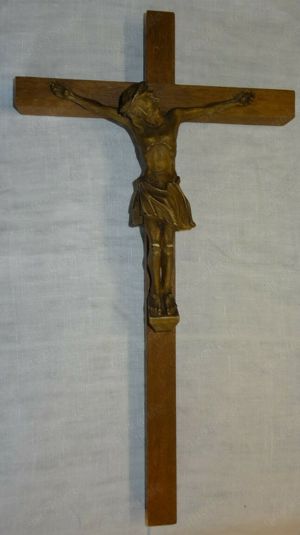DP Kruzefix Kreuz Holzkreuz mit Korpus Wandkreuz 25x45x2,6 Figur 17,7x21 sehr gut erhalten Alt 