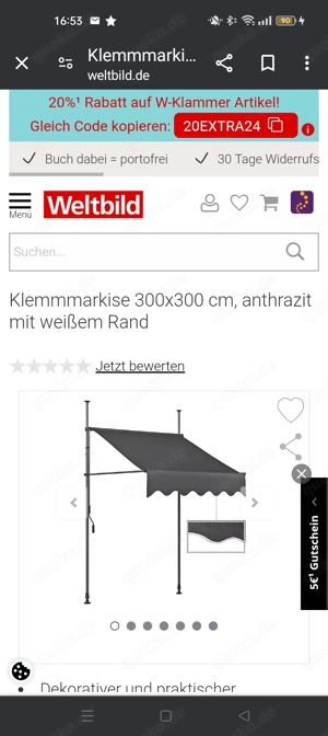 Klemmmarkise für den Balkon oder Terrasse