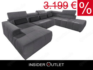 Wohnlandschaft 359cm Grau Brandon Luxus Microfaser U-Form Sofa Bild 6