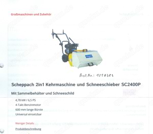 Scheppach 2in1 Kehrmaschine Schneeschieber
