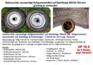 Gebrauchte, neuwertige Vollgummireifen auf Stahlfelge 200 50-100 mm günstig zu verkaufen