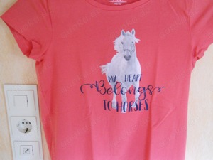 T Shirt Mädchen 146  152 pink.Pferde Aufdruck. Bild 2