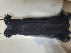 Hochwertiges Abendkleid Dunkelblau Tailliert Gr.42 mit Schlaufe Tüll Glitzersteinen Bild 1